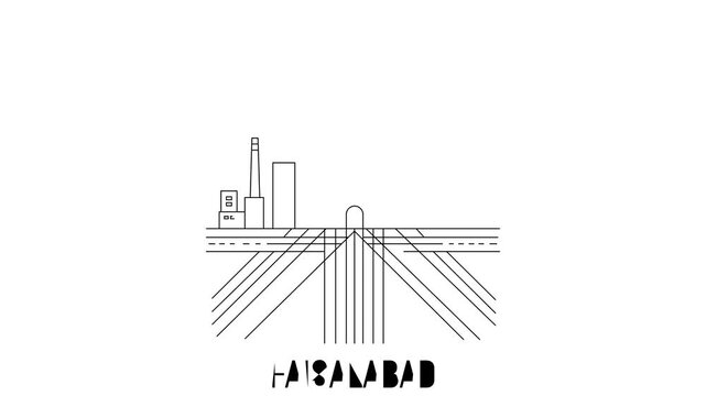 Animation Of Faisalabad City Line Draw Simple Minimalist