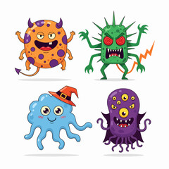 Fototapeta premium Funny fantasy creatures with one eye and tiny horns standing happily together 