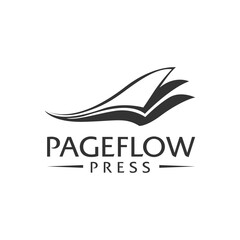 Fototapeta premium Pageflow press logo featuring a stylized book with elegant lines, perfect for book publishing companies or literary blogs.