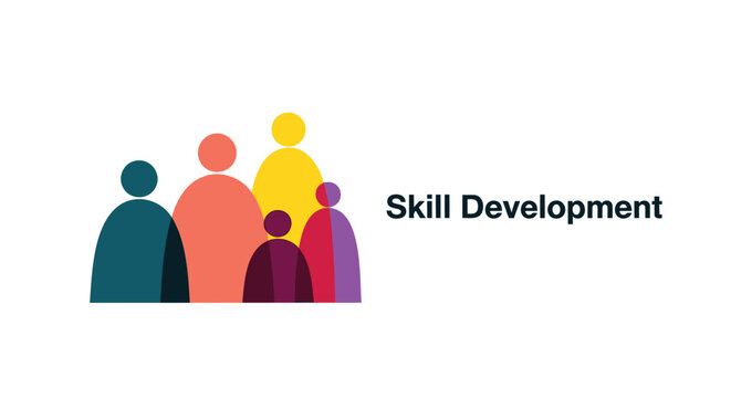 Skill development, people icons, vector graphics, colorful illustration, learning concept