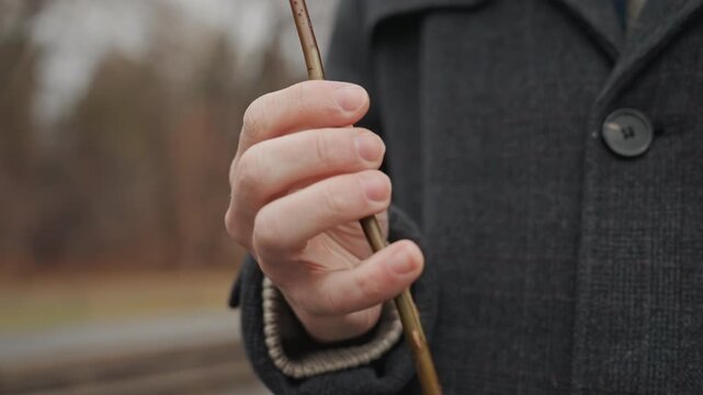Pink flower display. Invested gesture showing scarlet rose in soft focus setting. Artistic depiction of hand holding vibrant red flower amidst muted outdoor scene with romantic undertones