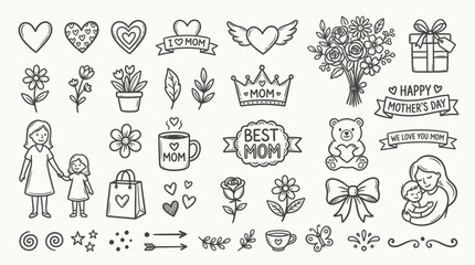 Obraz premium Hand Drawn Mother’s Day Doodle Set