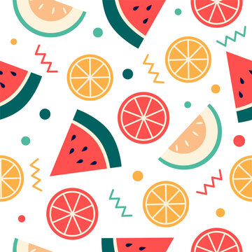 Seamless pattern with watermelon, melon and orange