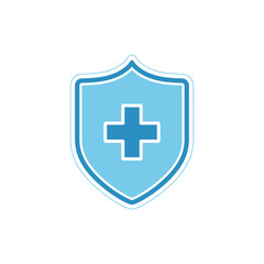 Fototapeta premium A blue shield with a white cross on a clean background representing protection and healthcare