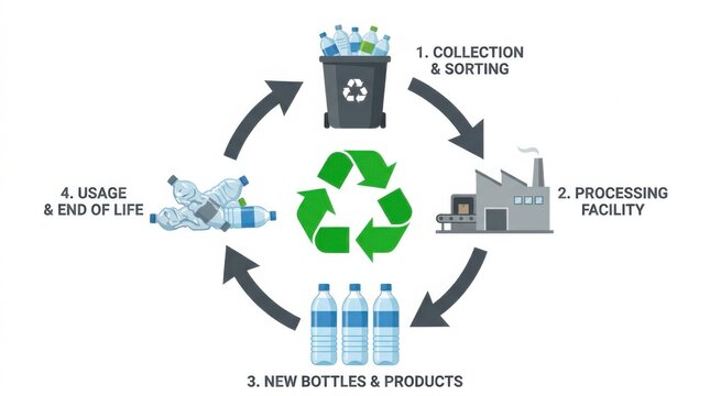 Circular Economy Infographic Showing Plastic Bottle Recycling Process