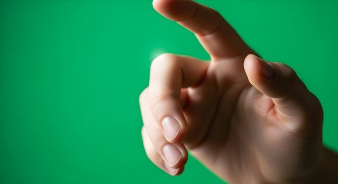 A close-up shot captures a human hand with an extended index finger, poised to touch, select, or interact with an unseen digital interface, highlighting modern technology interaction and intuitive ges