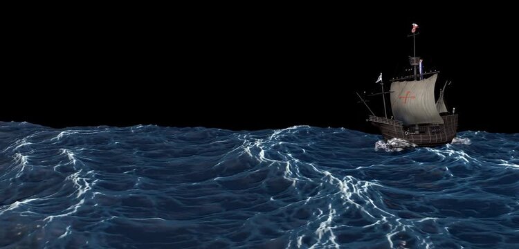 Sailboat sailing on open ocean with white sails billowing in wind, embarking on adventure and freedom voyage.

