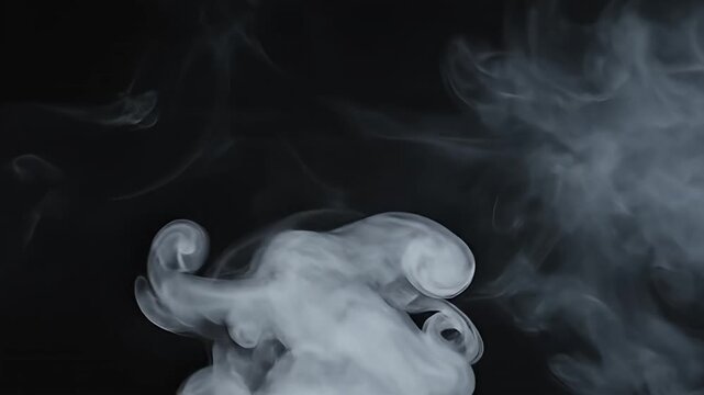 Abstract white smoke stream on a dark black background