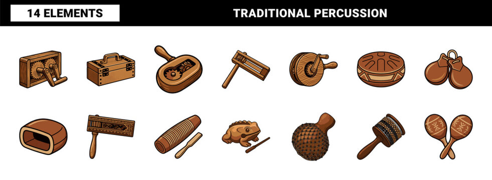 Folk Wood Percussion Instruments Collection.
