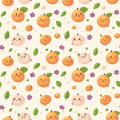 Obraz premium Cute seamless cartoon pattern with apples and fruits featuring funny animals and hearts for a kid baby wallpaper vector illustration design