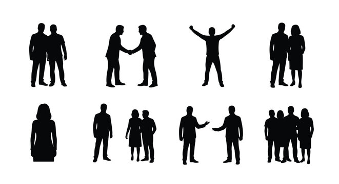 Diverse silhouettes depicting various interpersonal interactions and group dynamics Vector