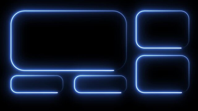 Intermission Stream Overlay Animated, Neon Sign looping facecam and chat for live streaming, blue color frame on black background .4k video.