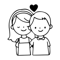 Obraz premium A minimalist vector illustration of a smiling couple with a heart above them