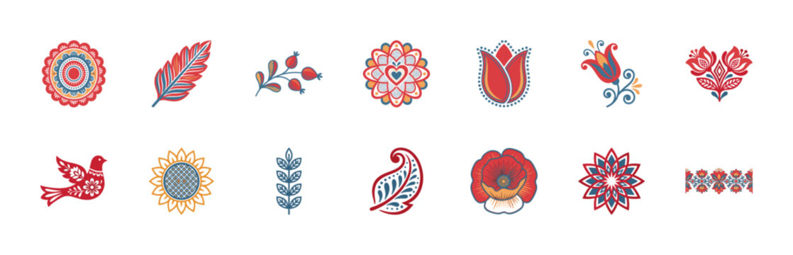 Slavic Folk Botanical Ornament Elements