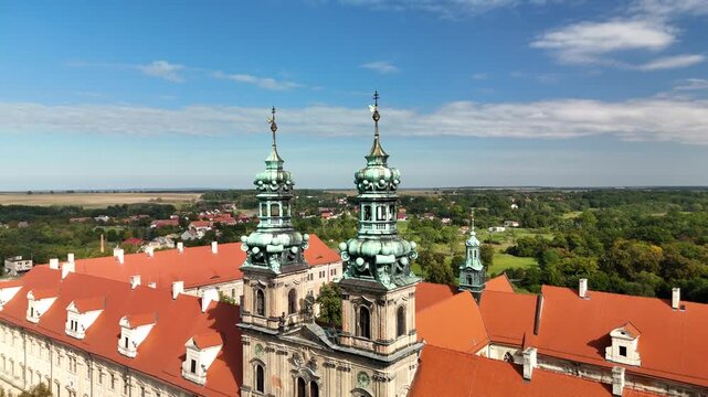 Aerial drone view of Cistercian Abbey in Lubiąż, Lower Silesia, Poland