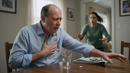 Fototapeta premium Man with chest pain reaching for help
