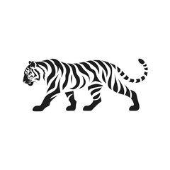 Obraz premium Black and white tiger vector, walking tiger illustration, striped animal design, wildlife icon