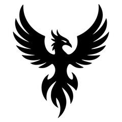 Fototapeta premium A black silhouette of a mythical phoenix bird with outstretched wings on a white background