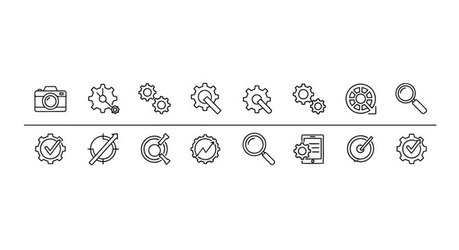 Collection of icons representing various stages of media and content workflows Vector