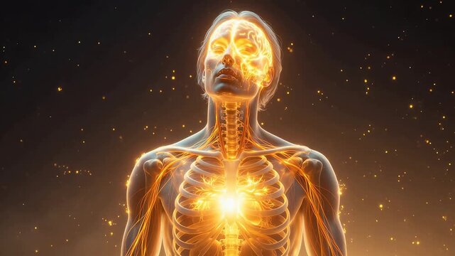 Human anatomy with glowing neural network for Digital Transformation and Cyber Infrastructure