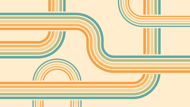 Abstract background of rainbow groovy Wavy Line design in 1970s Hippie Retro style. Vector pattern ready to use for cloth, textile, wrap and other.