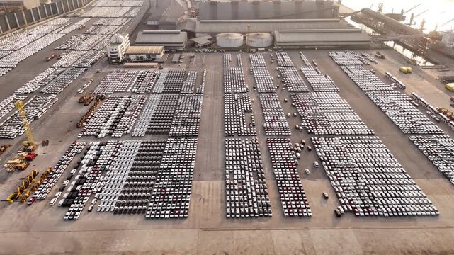 Many new cars running cargo ship, Ro-Ro Ship for import export shipping cars by Vessel Freight forwarding service ship, Logistics transportation dealer shipping Cars Cars Export Terminal at Yokohama