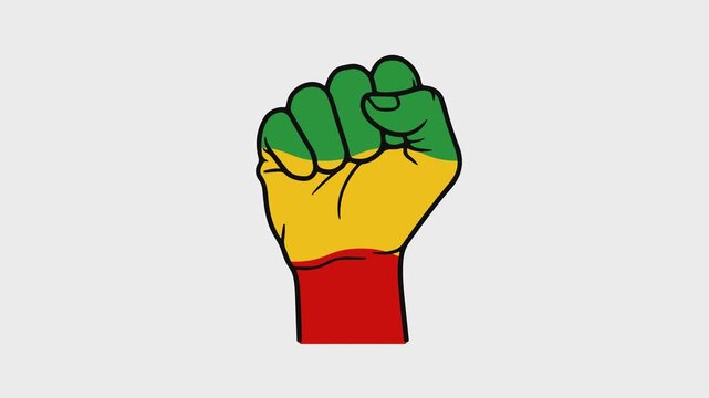 Juneteenth Independence Day looping animation with raised fists and waving red, yellow, green flags
