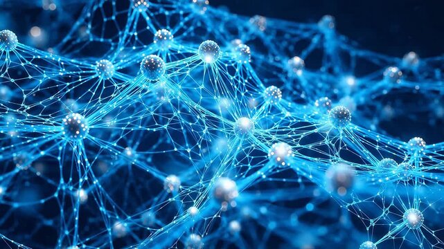 Blue network of interconnected nodes for Digital Transformation and Cyber Infrastructure