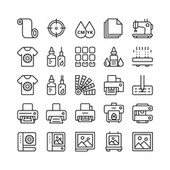 Fototapeta premium Collection of line art icons representing printing and design processes
