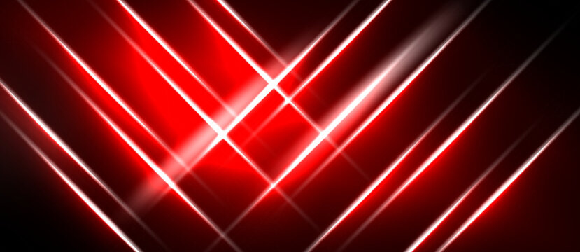 Abstract red lines intersect, creating dynamic light streaks. Dark background emphasizes bright neon glow, modern design.