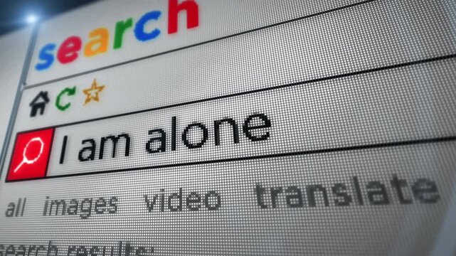 I am alone text typing on browser screen. Searching internet with monitor pixel display macro view.