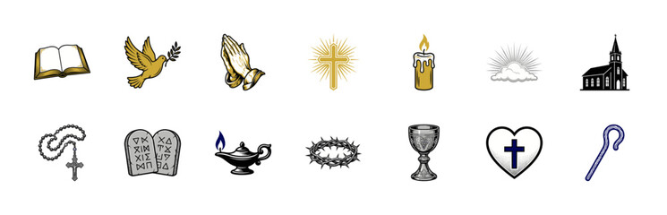 Fototapeta premium Christian Faith and Prayer Symbols Set