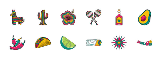 Obraz premium Mexican Fiesta Folk Art Elements