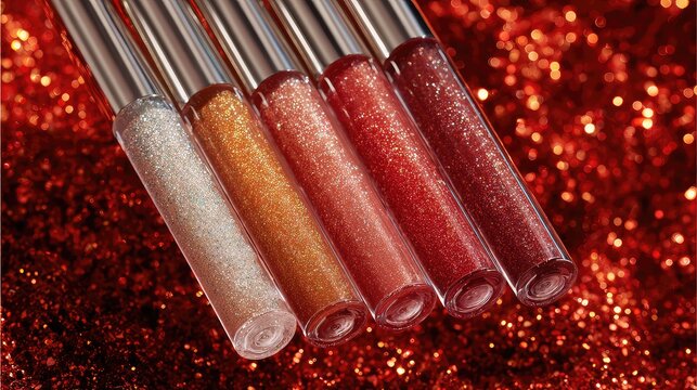 Lip gloss tubes in gradient shades on glitter