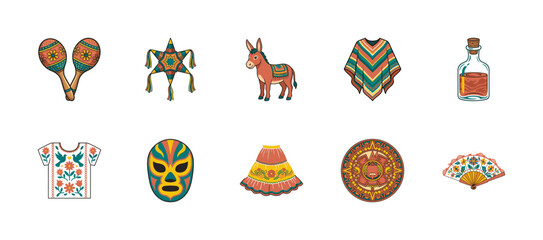 Obraz premium Mexican Culture Folk Art Elements Set