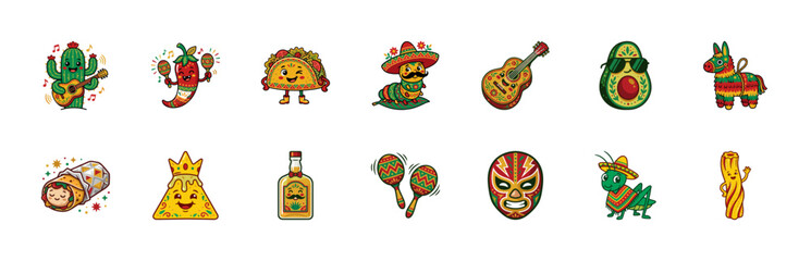 Fototapeta premium Festive Mexican Cartoon Assets