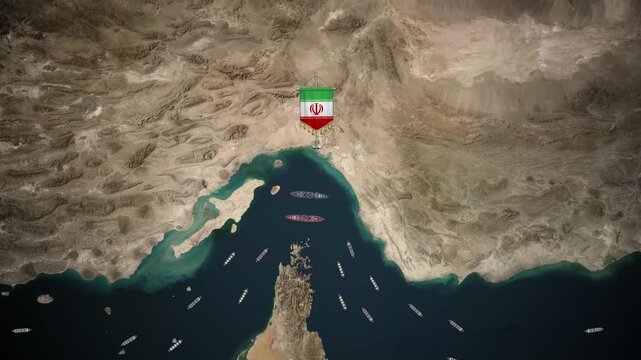Strait of Hormuz Oil Tankers Standoff with Iranian Military Presence Map Animation with Natural Earth Satellite View
