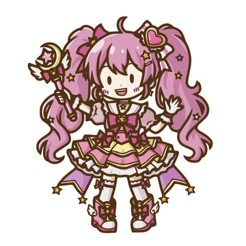 Magical Girl with Pink Hair and Wand, Chibi Style Anime Vector Illustration (魔法少女ちびキャラベクターイラスト)