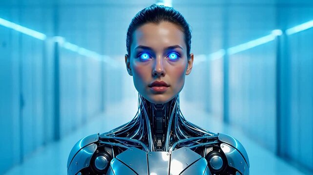 Cyborg woman in futuristic corridor for Contemporary Lifestyle and Visual Storytelling