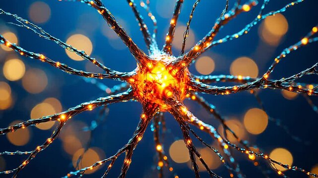 Neuron cell with glowing axons for Healthcare Innovation and Telemedicine