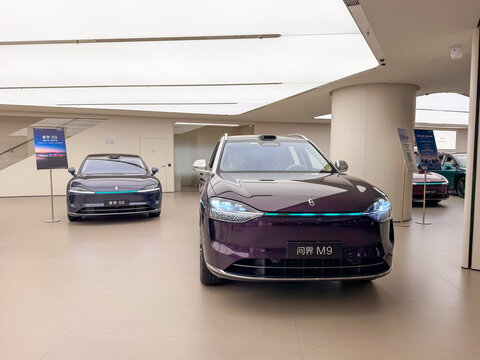 Shanghai, China - November 23, 2025: AITO M9 Electric SUV Display in Car Showroom