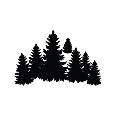 Obraz premium black and white forest trees, beautiful nature scene silhouette vector illustration, forest pine cones silhouette vector illustration