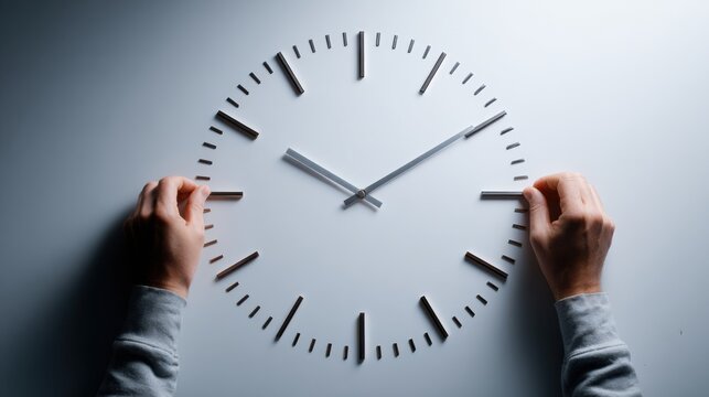 Hands adjusting the clock hands showing the concept of time management
