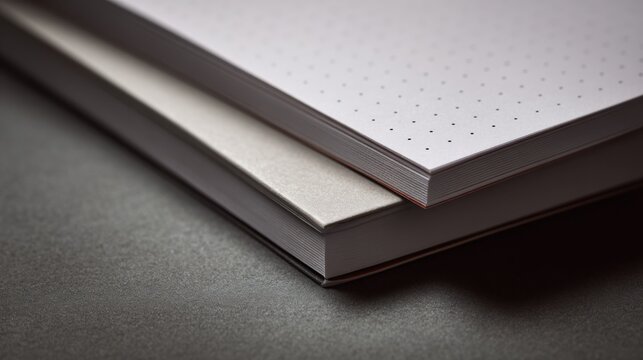 Close-up view of two stacked notepads with dotted pages. The top notepad has dotted pages. The bottom notepad is made of paper