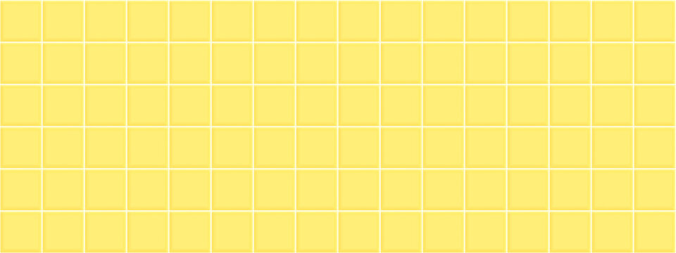 Bright geometric realistic bathroom pattern with square mosaic tiles in yellow color