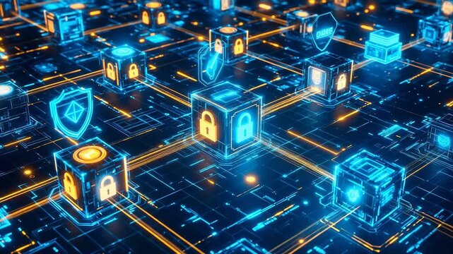 Digital circuit with security icons for Digital Transformation and Cyber Infrastructure