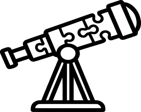 Astronomical telescope icon designed with puzzle piece elements representing scientific observation research discovery and searching for new cosmic opportunities.