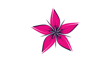 Fototapeta premium Stylized hot pink flower with five sharp petals and a dark center star shape isolated on a clean white background for design.