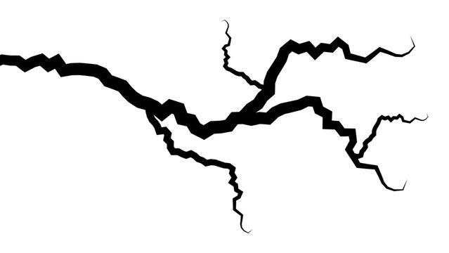 Abstract Earthquake Ground Crack Vector, Branching Fissure Crack Silhouette Design, Jagged Ground Crack Isolated Vector, Lightning Style Earth Crack Illustration