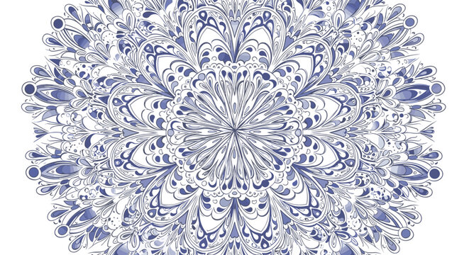 Complex blue mandala pattern with intricate floral details and symmetrical shapes, providing a beautiful and calming design for meditation.